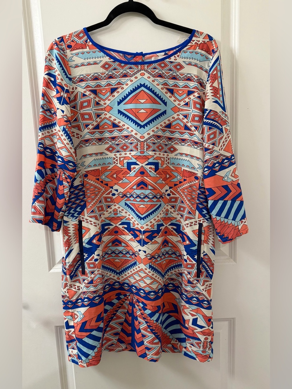 Gianni Bini Tribal Geometric Shift Dress in Coral & Blue